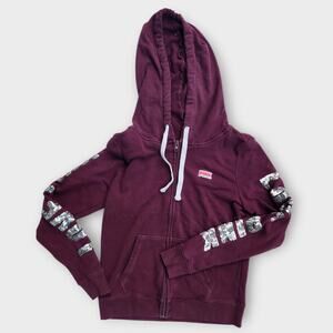 Victoria's Secret PINK Jacket Women's S Burgundy Bling Arm Spellout Chest Patch